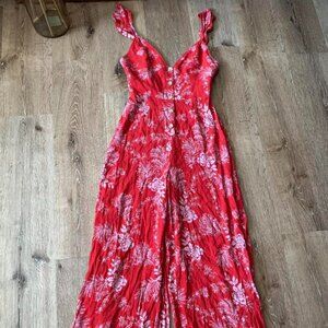 Free People Red Floral Jumpsuit Be the One Size‎ 2